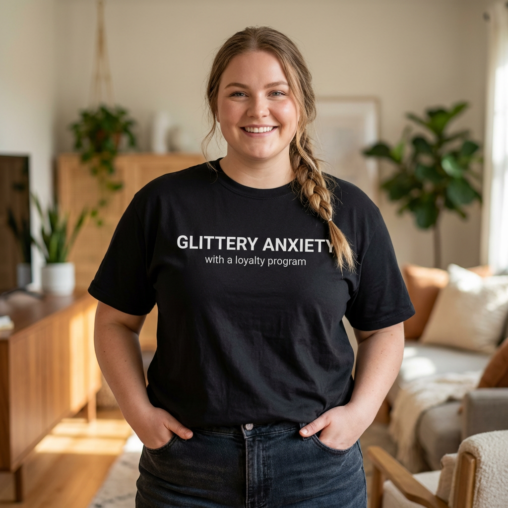 T-Shirt — "Glittery Anxiety with a loyalty program" Graphic Tee (MSCI Already a Member)